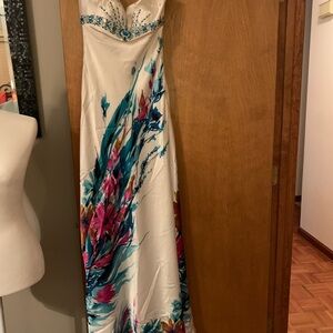 Elegant White and Blue Embellished Long Special Occasion Dress